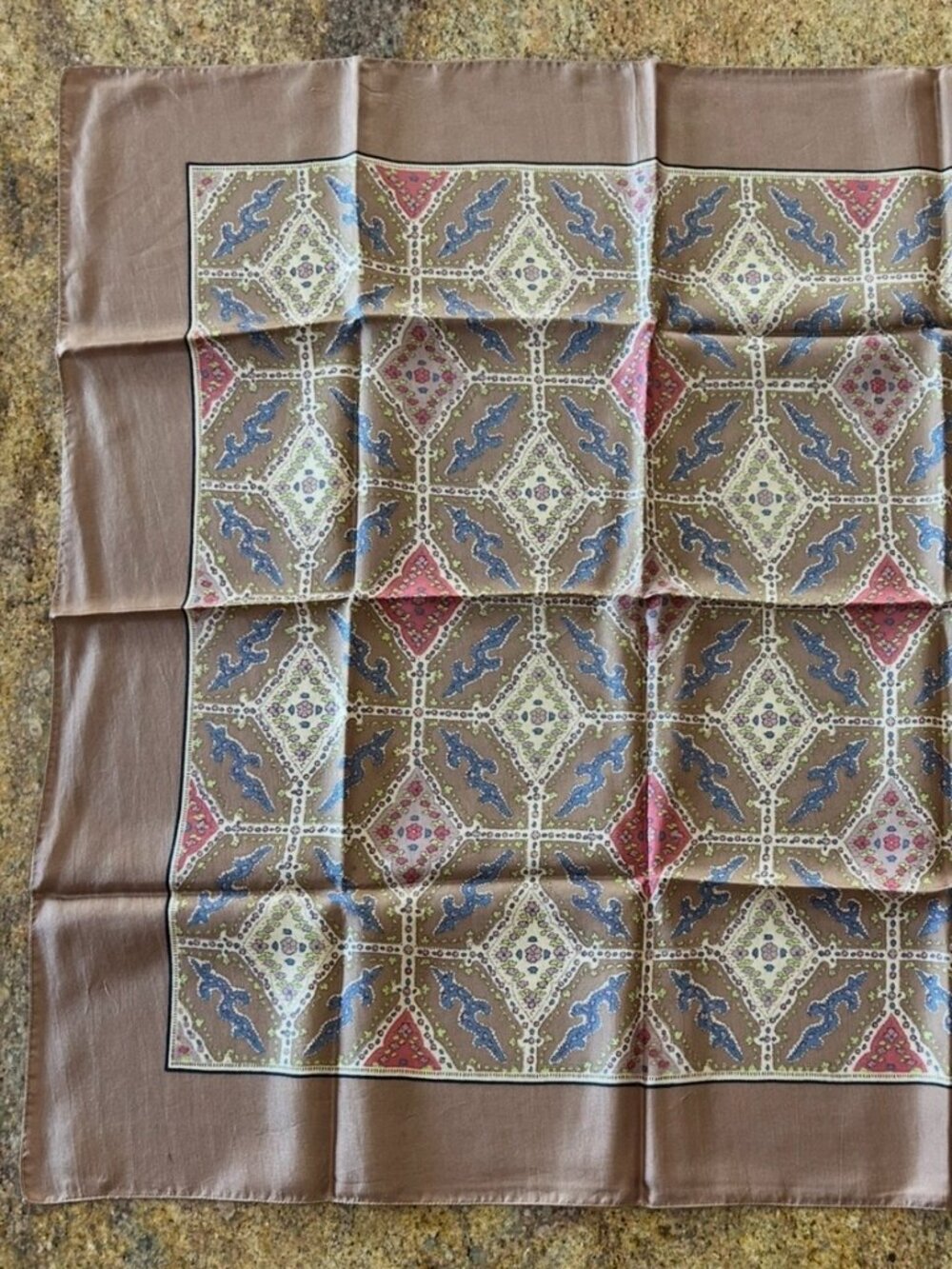 Vintage Liberty of London Brown Border Silk Scarf Made in England